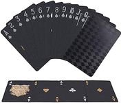 Joyoldelf Black Playing Cards, Waterproof Cards with Diamond Pattern on Back of Poker Cards, Deck of Cards with Box for Card Game, Magic and Party