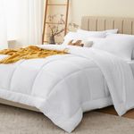 CozyLux Queen Comforter Set - 7 Pieces Bed in a Bag Set White, Bedding Sets Queen with All Season Quilted Comforter, Flat Sheet, Fitted Sheet, Pillowcases, White, Queen