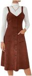 Milumia Women's Corduroy Button Up V Neck Pocket Midi Pinafore Overall Dress Brown Medium