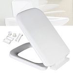 MLD Polyethylene Rectangular Shaped Design Hydraulic Soft Closing PP Toilet Seat Cover Hinge Size adjustment sideways front back fit all brand Commode HSQT4055 (Color-White,Plastic)