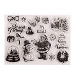 arriettycraft Christmas Santa Clear Stamps for Card Making or Journaling, Snow Globe Home Christmas Wreath Snowflake Gifts Rubber Stamps for Album Scrapbooking Journals Paper Crafts