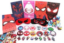 Beamely 110Pcs Spiderman Party Bag Fillers for Kids, Spider Friends Theme Assorted Pinata Toys with Slap Bands Masks Stickers Keychains Gift Bags Badges Lucky Dip Prize Favours for Birthday,Christmas