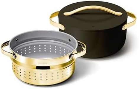 Caraway Nonstick Ceramic Dutch Oven Pot with Lid & Steamer (6.5 qt, 10.5") - Non Toxic, PTFE & PFOA Free - Oven Safe & Compatible with All Stovetops (Gas, Electric & Induction) - Black