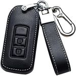 ontto Leather Car Key Fob Cover Keyring fit for Mitsubishi ASX Outlander L200 Eclipse Lancer 10 Pajero Sport Accessories Key Case Keychain Remote Key Holder Protector 2 Buttons Black A