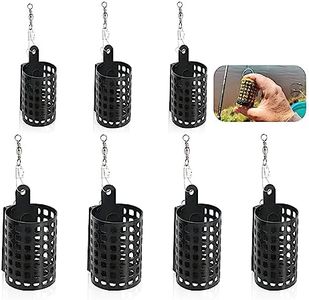yeemeen Comedero para Pescar, 7Pcs Cebador Pesca, Jaula para Cebo con Pesas y Snap Giratorio 10/15/20/30/40/50/60g Cesta de Alimentación Redonda Sin Plomo Reutilizable
