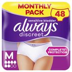 Always Discreet Incontinence Pants Women, Medium, Disposable Underwear Women, UK Size 8-14, White, Absorbency 6, 48 Underwear , Knickers (12 x 4 Packs), Bladder Leak Protection , Maternity Postpartum