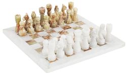 RADICALn Handmade White and Green Onyx Weighted Full Chess Game Set Staunton and Ambassador Gift Style Marble Tournament Chess Sets for Adults - Non Wooden - Non Magnetic - Not Backgammon - Non Glass