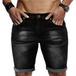 Linvich Mens Black Jean Shorts Slim Fit Summer Stretchy Casual Skinny Denim Shorts Distressed Denim Jean Shorts