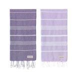 Blue Beach Turkish Towel - Set of 2-100x180cm Large Turkish Hammam Peshtemal Towel - Super Absorbent, Quick Dry, Lightweight, Compact Towels for Swimming, Bath, Gym and Travel (Lilac + Purple)