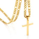 OUMI Cross Necklace for Men Women - Stainless Steel Pendant with 3:1 Figaro Chain -Gold 4/5/6 mm Width(Gold)…