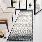 Lahome Moroccan Washable Runner Rug - 2x6 Black Stain Resistant Kitchen Rug Runner Ultra-Thin Non-Slip Throw Hallway Rug Runner, Geometric Print Distressed Floor Runner for Entryway Bathroom Bedroom