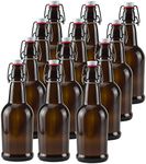 Ilyapa 16 Ounce Amber Swing Top Glass Beer Bottles for Home Brewing - Carbonated Drinks, Kombucha, Kefir, Soda, Juice, Fermentation, Glass Bottle with Airtight Rubber Seal Flip Caps