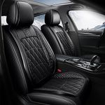 otoez Leather Car Seat Covers Full Set, Full Coverage Automotive Seat Covers, Waterproof Universal Seat Cushion Protector for Most 5 Passagers Cars SUV Pick-up Truck Sedan (Black, No Pillow)