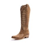 Cusolemore Cowboy Boots for Women, Brown Cowgirl Boots, Pointed Toe Knee High Boots, Women's Western Boots Pull On with Side Zipper Size 8