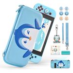 Carrying Case for Switch, innoAura Switch Accessories Set with Switch Storage Case Portable, Switch Protective Cover Blue, Cute Shell, Switch Screen Protector & Game Case (Penguin Blue-White)