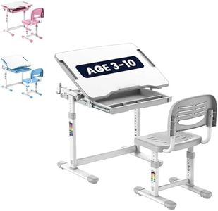 Mount-It! Kids Desk and Chair Set Height Adjustable up to 30" Ergonomic Kids Desk School, Kids Table and Chairs for Student 26" x 18" Tabletop with Pencil Drawer, 3-10 Age Children, Grey