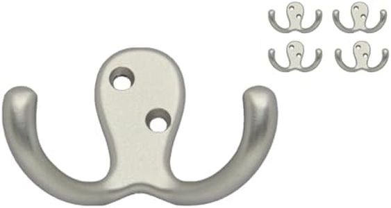 QCAA Double Robe Hook, 2-3/4", Zinc Die Cast, Satin Matte Nickel, Made in Taiwan, 5 Pack