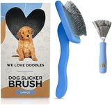 Large Slicker Brush & Slicker Brush Cleaner | Dog Doodle Brush for Grooming Pet Hair | Poodle Brush for Shedding | Long Haired Dogs | Goldendoodle Long Brush for Dogs (Large) [We Love Doodles]