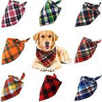 WOVTE 8 Pack Triangle Dog Bandana, Reversible Plaid Painting Bibs Scarf, Washable and Adjustable Kerchief Set for Dogs Cats Pets