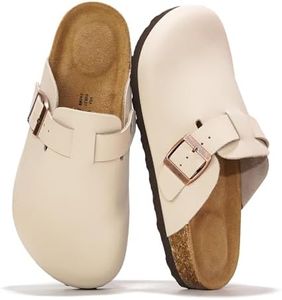 Project Cloud Genuine Leather Footbed Clogs for Women - Memory Foam Arch Support Slippers for Women - Trendy Slip-ons Women's Mules & Clogs Sandals (Benton_W,OFFW,8.5) Offwhite