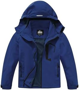 Buyboxs Kids Rain Jacket Boys Girls Lightweight Raincoats Kids Outdoor Windbreaker Jackets with Detachable Hood, Navy 10-12