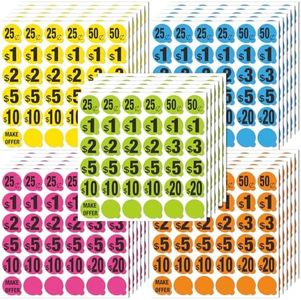 Garage Sale Price Stickers with Easy-Lift Tab, 1" Removable Yard Sale Stickers, 5 Colors Pre-printed & Blank Color Coded Pricing Tags for Rummage, Flea Market, Community, Multi-Family Sales (1080 Pcs)