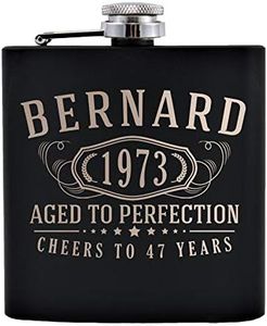 Personalized Etched 6oz Black Stainless Steel Flask – Bernard, Whiskey Gifts for Men, Metal Pocket Discreet Flask, Custom Novelty Groomsmen Gifts, Liquor Whiskey Bourbon Gifts for Men Women, Engraved