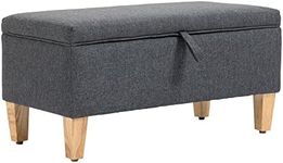 HOMCOM Linen Storage Ottoman Padded Footstool with Rubberwood Legs Ideal for Toy Box, Bed End, Shoe Bench, Seating