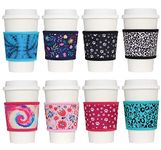 FRRIOTN 8 Pieces Reusable coffee cup sleeves Neoprene Insulator Sleeve for Hot Coffee, iced coffee and Tea Cups