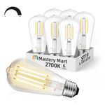 Mastery Mart Vintage LED Light Bulb 2700K Soft White, Dimmable, 5.5W (60 Watt Equivalent), ST21/ ST64 Clear Glass Antique Edison Style, 500LM E26 Decorative Filament Bulb, 6 Count