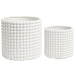 MyGift (Set of 2) White Ceramic Vintage-Style Hobnail Textured Flower Planter Pots/Storage Jars