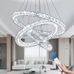 CXGLEAMING Modern Crystal Chandeliers Ceiling Light 3 Rings Dimmable LED Pendant Light Fitting Ceiling Hanging Chandeliers for Living Room Bedrooms Kitchen Island(Remote Control)