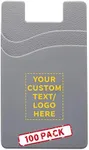 DISCOUNT PROMOS 100 Montego Silicone Phone Wallets Pack - Customizable Text, Logo - Strong Adhesive, Dual Pocket - Grey