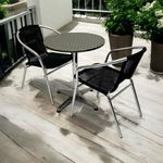 BE Furniture Rattan Garden Sets, Balcony Sets - 2 x Black Rattan Chairs & 1 Round Aluminium Table