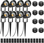 LightingWill 5W Landscape Lighting, Warm White 3000K-3500K, DC 12V LED Low Voltage Landscape Lights, IP65 Waterproof Pathway Lights for Outdoor Garden, Yard, Fence, House, Lawn, Tree, Flags (8 Pack)