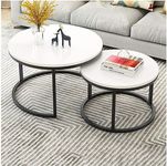 Dime Arts Shoppee Home Décor Furniture Round Side Tea Coffee Table Set of 2 MDF Top Couch Table Stacking Nesting Table with Iron Frame for Bed Room Living Room or Lounge & Office (White)