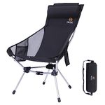 Nice C Ultralight High Back Folding Camping Chair, Backpacking Chair, Compact & Heavy Duty Outdoor, Travel, Picnic, Festival with 2 Side Pockets, Pillow &Carry Bag (One Black)