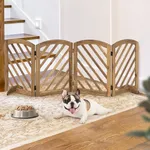 dCee Solid Acacia Wood Dog Gate, Freestanding Dog Gates Indoor Extra Wide 81 in, Foldable Pet Gate with 4 Panels & 2 Support Legs for Doorway, Kitchen, Hall, Stairs Ebony