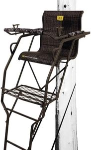 Hawk 20' Big Denali 1.5-Man SLS Ladder Stand | Durable Hunting Archery Steel 1 Person Tree Stand with Chair, Bow/Gun Holder, Footrest, Flip Back Shooting Rail & Noise Free Ladder