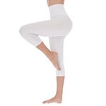 FUTURO FASHION 3/4 Leggings for Women High Waisted Buttery Soft Capri Leggings Non See Through Stretchy Casual Everyday Yoga Running S-XXL White XXL