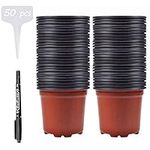 Abimars Small Plastic Plant Pots 10cm for Seedlings, 50PCS Nursery Seedling Pots, Flower with Markers and Marker Pen