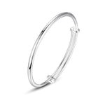 Sterling Silver Bangle Bracelets for Women,Fashion Versatile Simple Adjustable Silver Plated Smooth Face Bracelet,Smooth Face Round Belly Push Pull Silver Bracelet