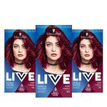 Schwarzkopf Live Intense Colour Purple Hair Dye, 3-Pack Permanent Colour with Vibrancy Serum, 086 Pure Purple