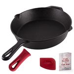 Cast Iron Skillet - 12"-Inch Frying Pan with Assist Handle and Pour Spots + Silicone Grip Cover - Pre-Seasoned Oven Safe Cookware - Indoor/Outdoor Use - Grill, Stovetop, Induction and Firepit Safe