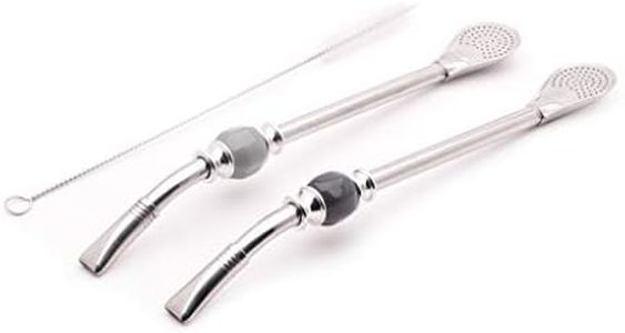 Balibetov [NEW] Set of 2 Premium big Yerba Mate stainless steel straws - Bombillas for mate gourd drinking, with removable head filter - Cleaning Brush Included - 8.5'' long (22 cm) GRAY-BLACK
