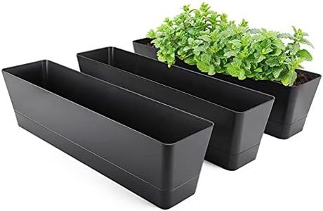 GREANER Window Boxes Planters, 3PCS 16x3.8 Inch Black Rectangle Planters Box with Drainage Holes and Trays, Herb Succulents Flowers Plastic Pot for Windowsill, Garden, Balcony, Indoor, Outdoor Decor