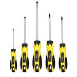 Magnetic Screwdriver Set,5 Pieces Slotted & Phillips Screwdriver with Ergonomic Non-Skid Handle,Permanent Magnetic Tips,Rust Resistant Heavy Duty Craftsman Toolkit for Wet Oily Hand, Yellow