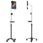 Mobile Floor Stand – CTA Compact, Adjustable Gooseneck Floor Stand with Handle & Swivel Casters for iPad Gen 7-10, iPad Air 4, 12.9”, Surface Pro, Zebra Tablets, & Other 7-13” Tablets (PAD-CGSH)