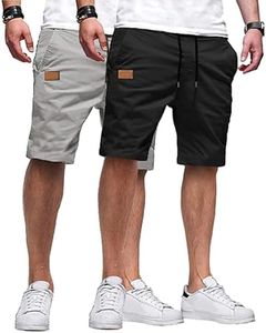 JMIERR Mens 2 Pack Casual Shorts, Black/Light Grey, M