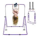 Expandable Gymnastics Bars with Ring, Adjustable Height Gymnastic Horizontal Bars, Gym Junior Training Bar Children Folding Training Monkey Bars for Kids (Purple)